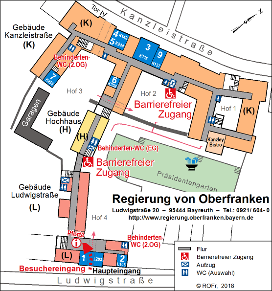 Gebäudeplan der Regierung von Oberfranken für Besucher mit Handicaps Gebäudeplan der Regierung von Oberfranken mit Markierungen der Barrierefreien Zugänge